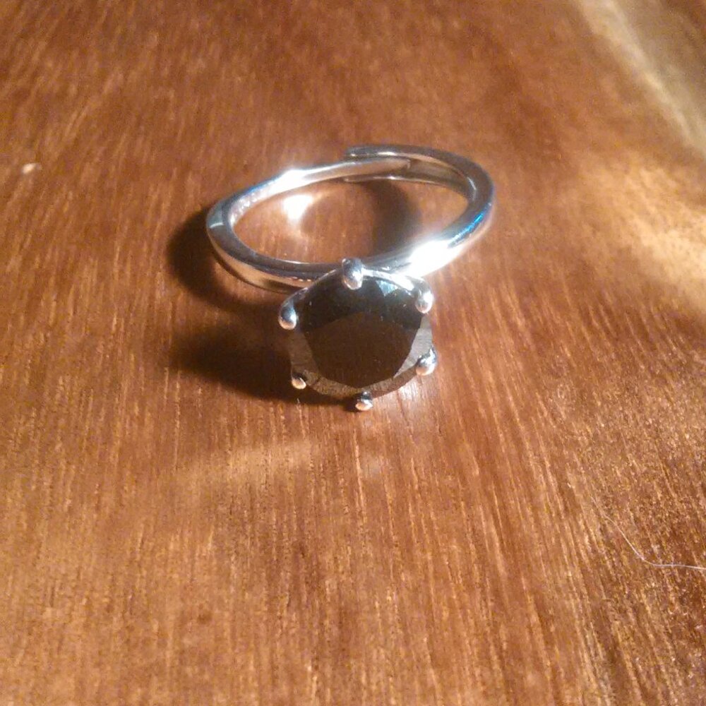 Thai Black Spinel Adjustable Brass Ring (Size 5)